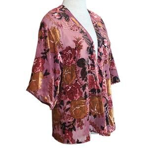 Tobi Floral Velvet Burnout Kimono Open Cardigan Boho Whimsygoth XS